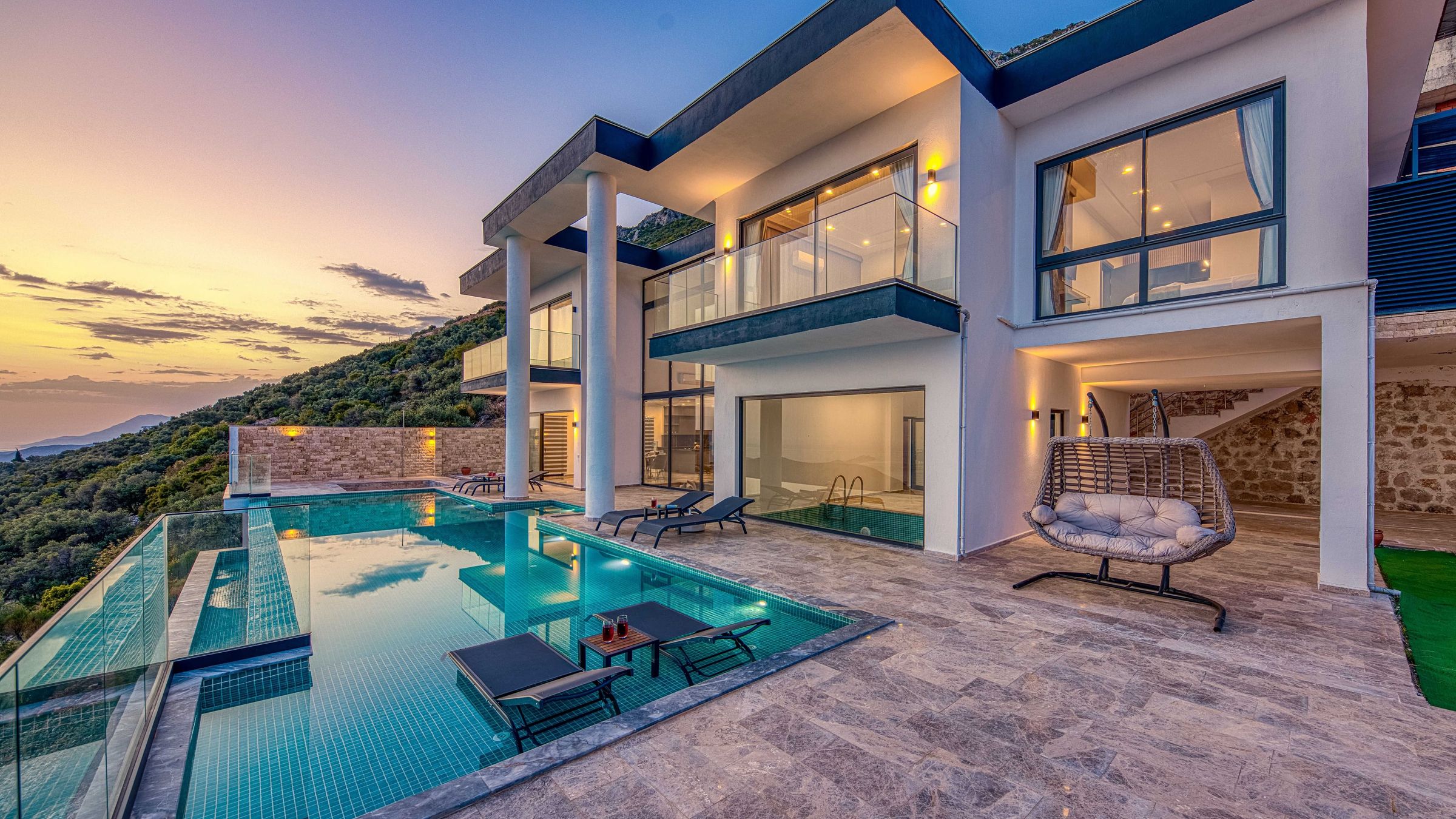 A Mediterranean villa at dusk